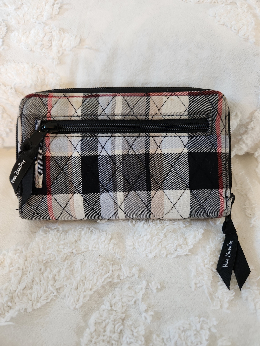 Vera Bradley Quilted Plaid Zip Wallet - Black/Gray/Red - Picture 7 of 11